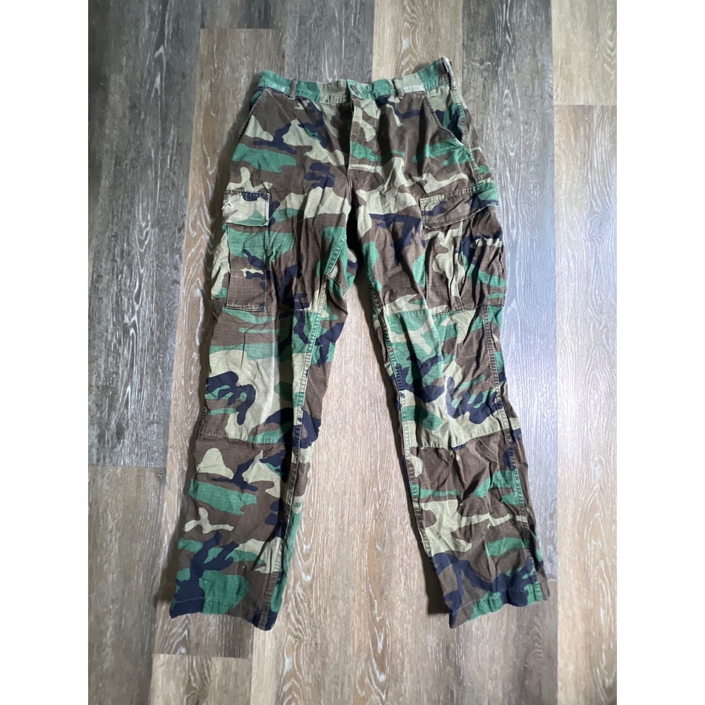 Military Cargo Pants Mens Small Regular Green Woodland Camo Ripstop BDU Trousers
